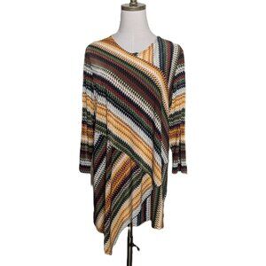 ND New Directions Multicolor Asymmetrical Tunic Top Plus Size 1X Brown Geometric